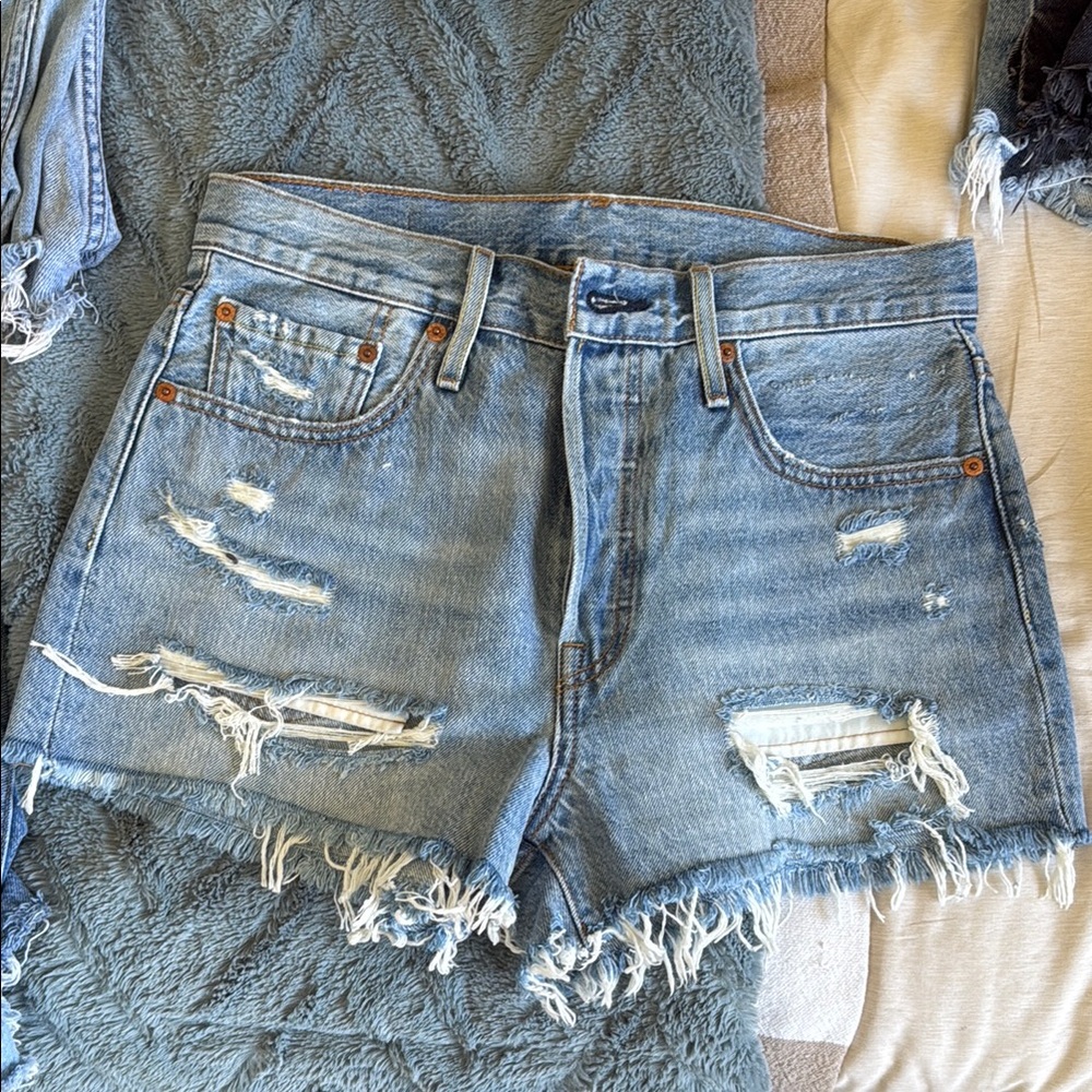 Levi's Blue Jean Shorts Distressed Frayed Hem